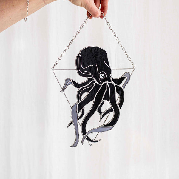 Black Octopus Stained Glass Suncatcher