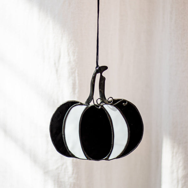 Black and white striped bag held by a hand against a light background