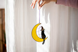 Cat on the moon Stain glass Sun Catcher