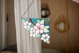 Corner Flowers Suncatcher, Stained Glass Wall Decoration