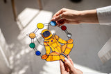 Astronaut in planets Space Yoga Stained glass Sun Catcher