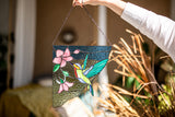 Corner Hummingbird Suncatcher, Stained Glass Wall Decoration