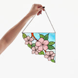 Corner Flowers Suncatcher, Stained Glass Wall Decoration