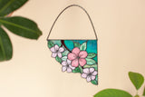 Corner Flowers Suncatcher, Stained Glass Wall Decoration