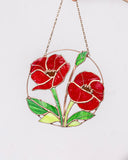 Stained Glass Red Poppies Window Hanging