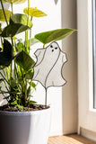 Stained Glass Funny Ghosts, Gothic Fall Plant Stake, Halloween Table Decor, Spooky Spirits on Wood Stand