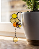 Stained Glass Honeycomb Bee Pot Decoration: Handmade Plant Art