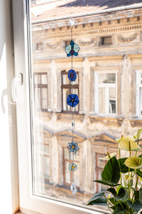 Stained Glass Floral Cornflowers Suncatcher