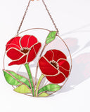 Stained Glass Red Poppies Window Hanging