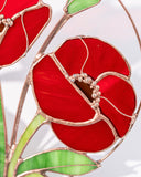 Stained Glass Red Poppies Window Hanging