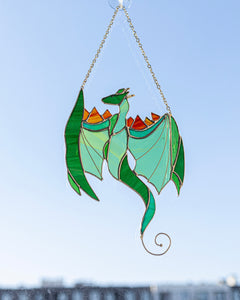 Gray Dragon Stained Glass Hanging