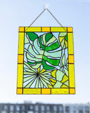 Stained glass panel, Monstera Leaf