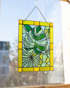 Stained glass panel, Monstera Leaf
