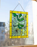 Stained glass panel, Monstera Leaf