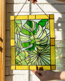 Stained glass panel, Monstera Leaf
