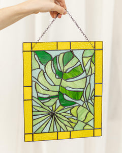 Stained glass panel, Monstera Leaf