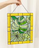 Stained glass panel, Monstera Leaf