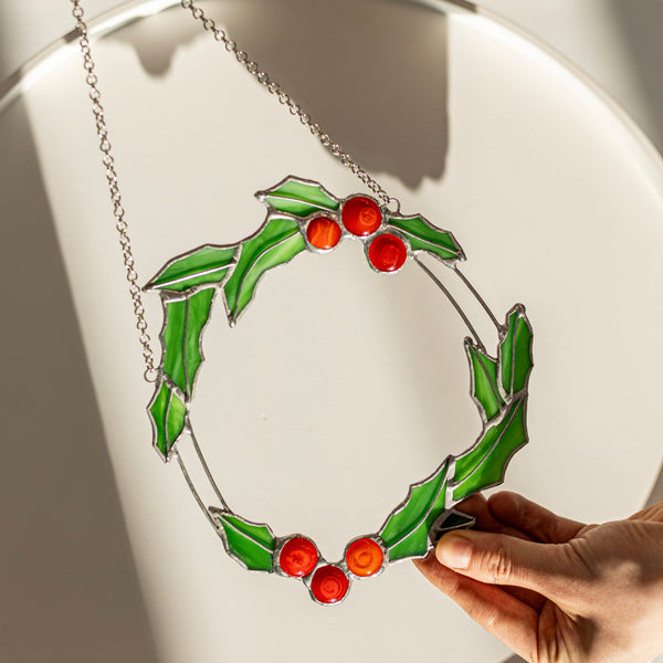 Christmas Green Red Wreath Suncatcher