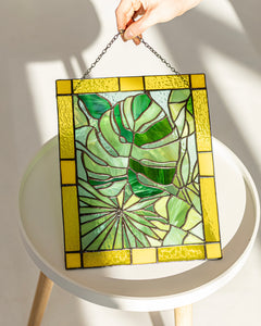 Stained glass panel, Monstera Leaf