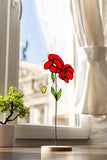 Real Glass Red Poppies Planter