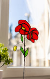 Real Glass Red Poppies Planter