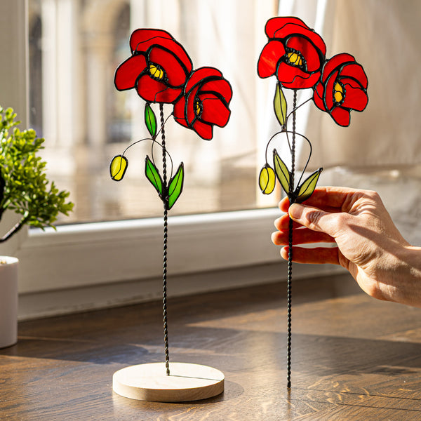 Real Glass Red Poppies Planter
