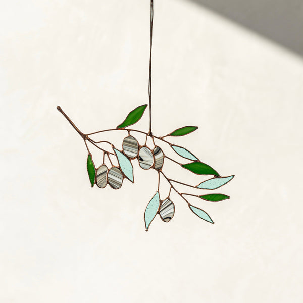 Stained Glass Olive Leaf Twig
