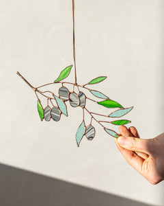 Stained Glass Olive Leaf Twig