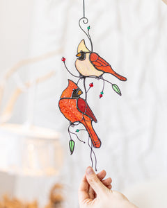 Cardinals Stained Glass Suncatcher – Birds Window Décor