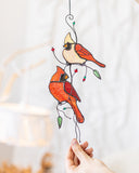 Cardinals Stained Glass Suncatcher – Birds Window Décor