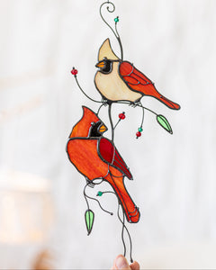 Cardinals Stained Glass Suncatcher – Birds Window Décor