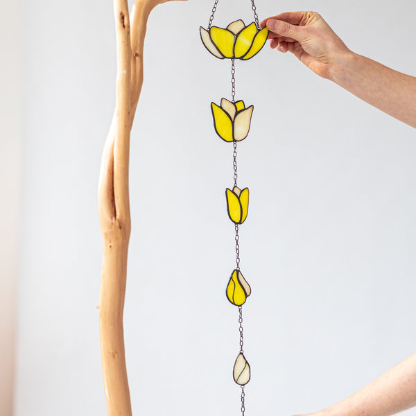 Yellow Flowers Suncatcher, Stained Glass Wall Decoration