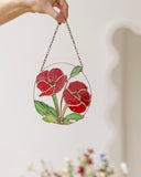 Stained Glass Red Poppies Window Hanging