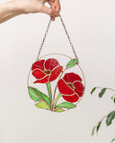 Stained Glass Red Poppies Window Hanging