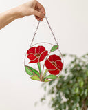 Stained Glass Red Poppies Window Hanging
