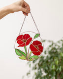 Stained Glass Red Poppies Window Hanging