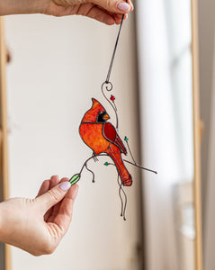 Cardinals Stained Glass Suncatcher – Birds Window Décor