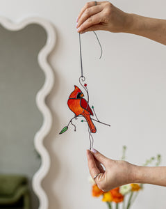 Cardinals Stained Glass Suncatcher – Birds Window Décor