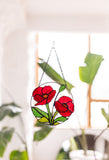Stained Glass Red Poppies Window Hanging