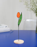 Tulip Sculpture – Stained Glass Floral Decor for Shelf or Window, Gift for Her, Birth flower