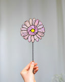 Pink Stained Glass Daisy Flower on a Stem | Home Garden Plant Pot Decor | Mother's Day Gift