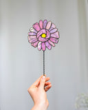 Pink Stained Glass Daisy Flower on a Stem | Home Garden Plant Pot Decor | Mother's Day Gift