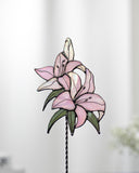 Iridescent Pink Lillies Stained Glass Flower Garden Stake