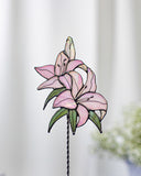 Iridescent Pink Lillies Stained Glass Flower Garden Stake