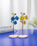 White Glass Orchid Plant Stake – Stained Glass Flower Decor for Pots, Vases, Soil | Unique Gift for Mom, Gardener Lover, Birth flower