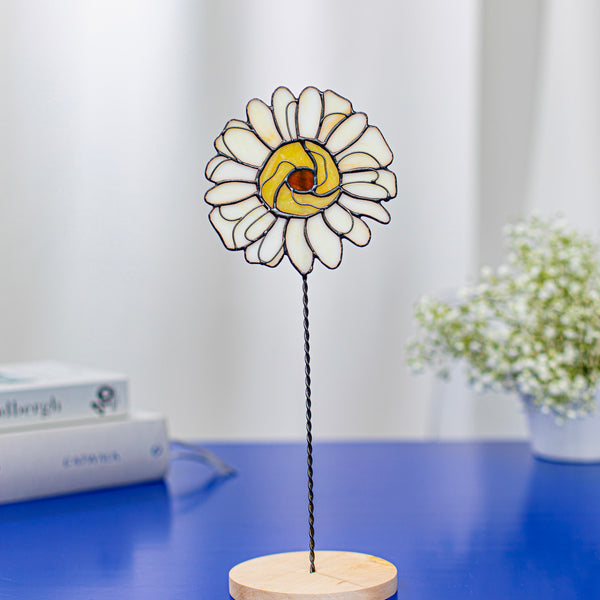 Pink Stained Glass Daisy Flower on a Stem | Home Garden Plant Pot Decor | Mother's Day Gift