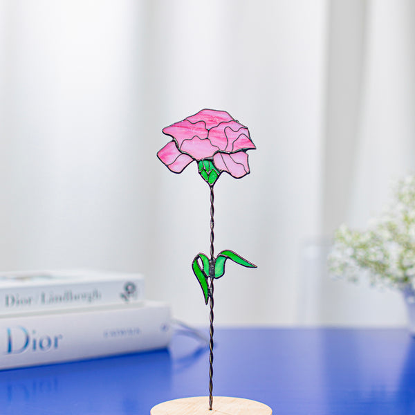Pink Stained Glass Carnation – Spring Decor, Mother's Day Gift