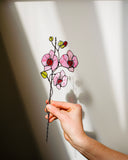 White Glass Orchid Plant Stake – Stained Glass Flower Decor for Pots, Vases, Soil | Unique Gift for Mom, Gardener Lover, Birth flower
