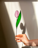 Tulip Sculpture – Stained Glass Floral Decor for Shelf or Window, Gift for Her, Birth flower