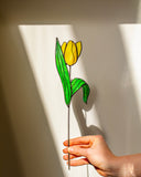 Tulip Sculpture – Stained Glass Floral Decor for Shelf or Window, Gift for Her, Birth flower
